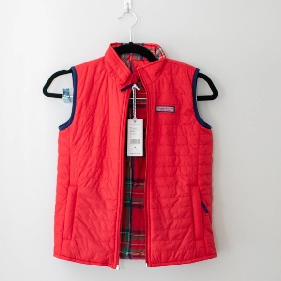 NWT Girls Vineyard Vines Red Vest Size Med Red/Plaid Reversible - Picture 1 of 6